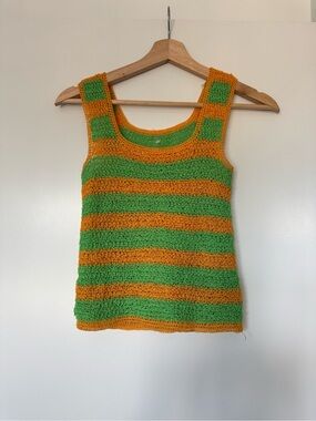 Handmade Crochet Stripe Tank Top in Green & Orange